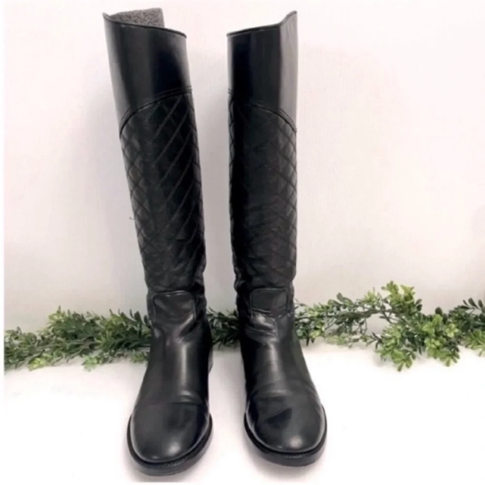 Tory Burch Claremont Black Quilted Leather Riding Boots Size 8